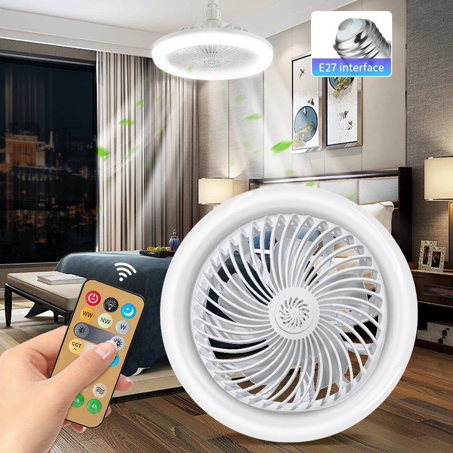 Ceiling Fan Light with Remote Control, 3-Color LED, 30W Silent Fan Ceiling Lamp with Timer for Bedroom and Living Room