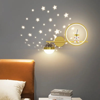 Modern Wall-Mounted Nordic Star Astronaut Projector Wall Lamp for Kids Room and Study Spaces