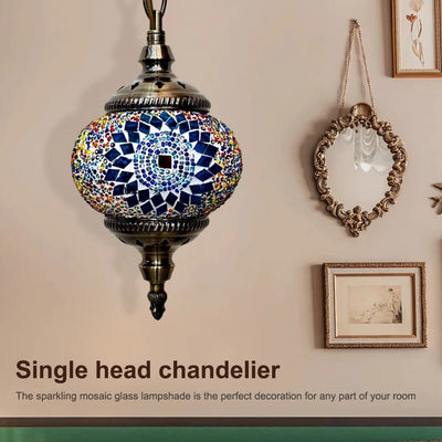 Turkish Moroccan Mosaic Hanging Ceiling Lamp - Exotic Decorative Glass Globe Fixture