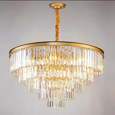 Contemporary Crystal and Gold LED Chandelier Pendant Light Fixture with Multi-Level Design