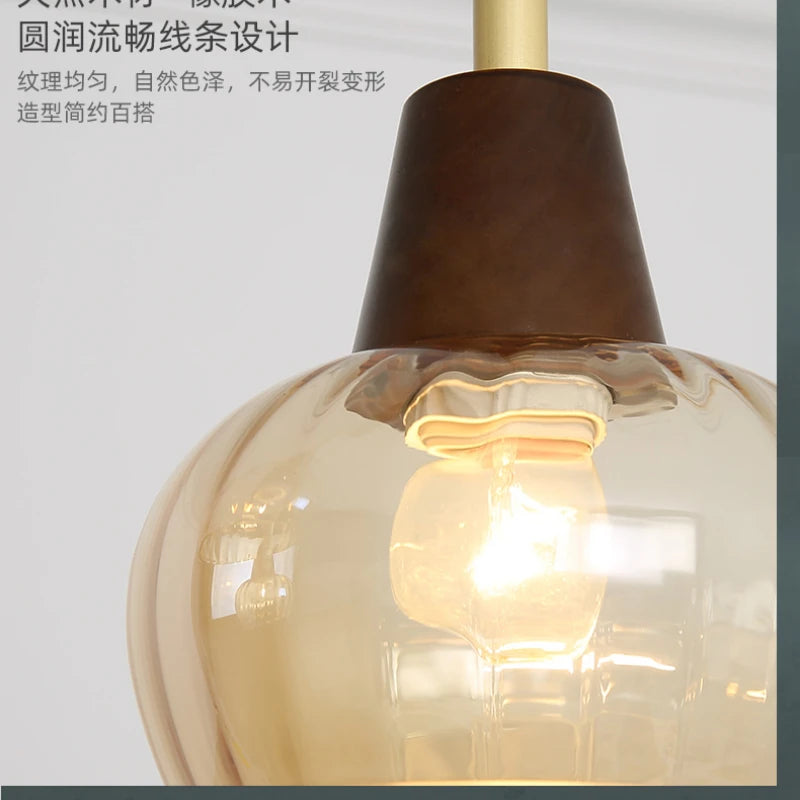 Contemporary Wood and Glass Single Head LED Pendant Light for Restaurant, Bar, and Bedroom Decor