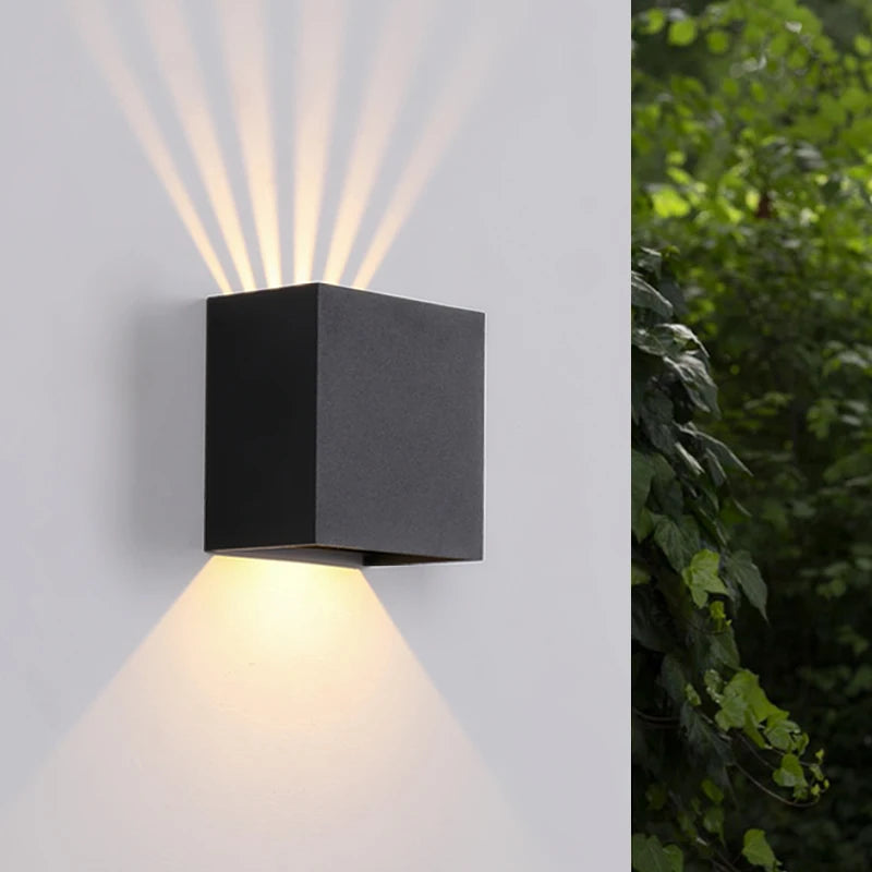 Modern Black Square LED Outdoor Wall Light: Waterproof Sconces for Balcony, Adjustable Angle Up Down Lighting Fixture