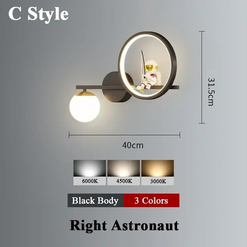 Modern Moon Astronaut Wall Sconce Lamp for Children's Room