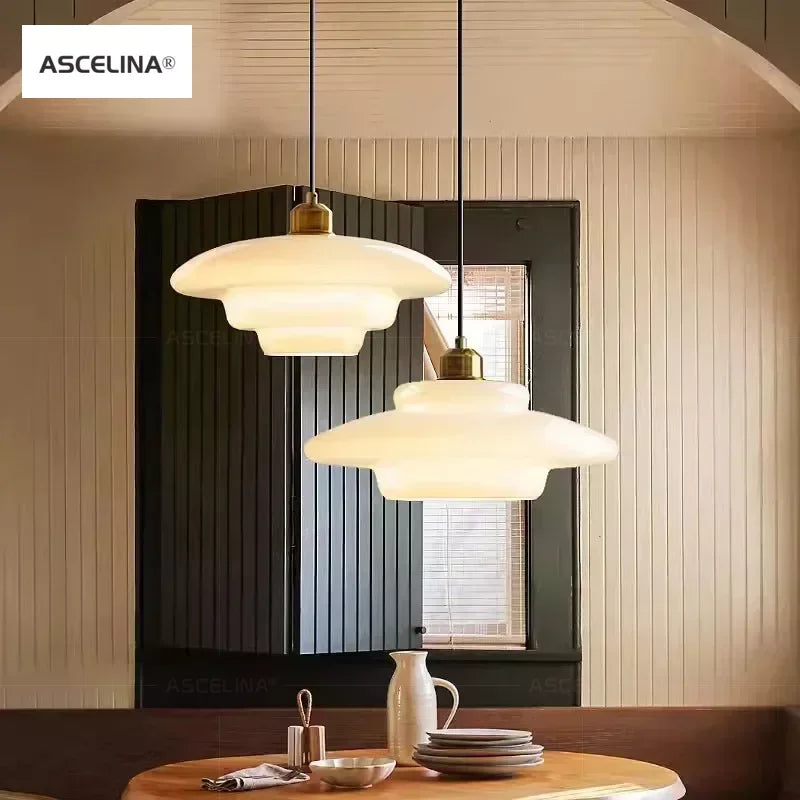 French LED Cream Wind Glass Pendant Light - Modern Nordic Design for Dining Room, Bar, and Bedroom