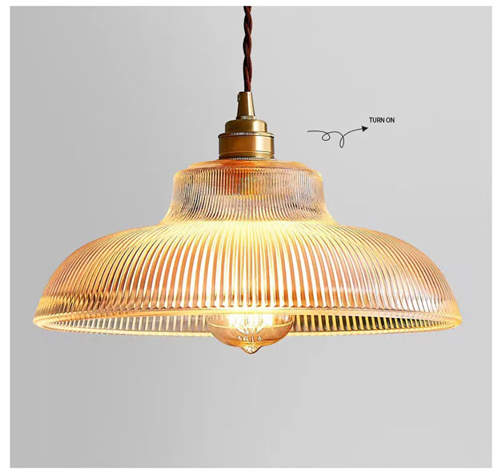 Nordic Glass Pendant Light – Retro Copper Lighting Fixture for Bedroom, Living Room, and Home Decor