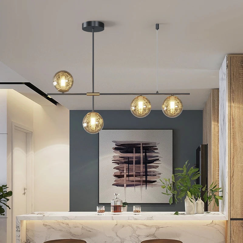 Modern Glass Ball Minimalist LED Pendant Lamp for Living, Dining Room, Kitchen Island Chandelier