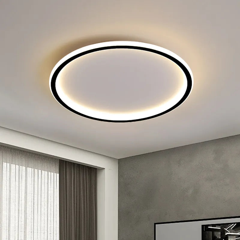 Modern Black LED Ring Ceiling Lights for Living Room Bedroom Kitchen Chandeliers - Dimmable with App