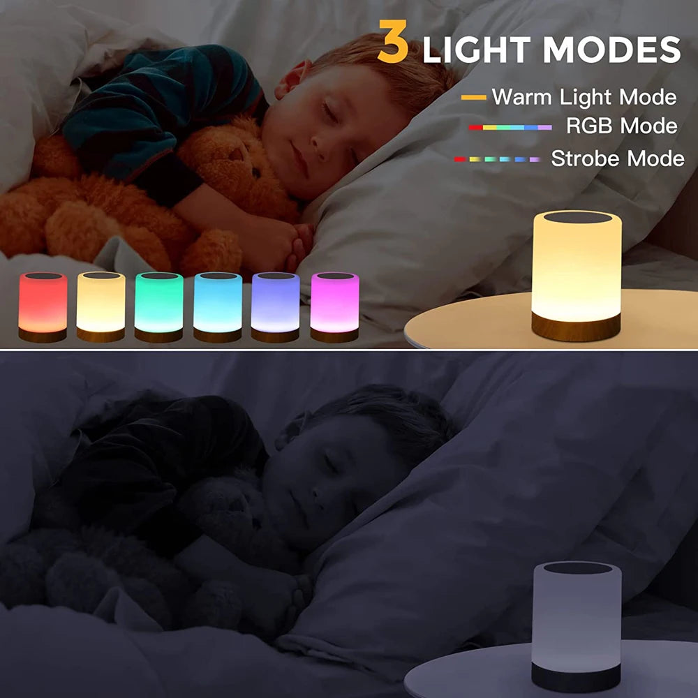 Touch of Color: Rechargeable Touch Lamp with Warm White & RGB Lighting Portable Bedside Lamp for Kids' Gifts