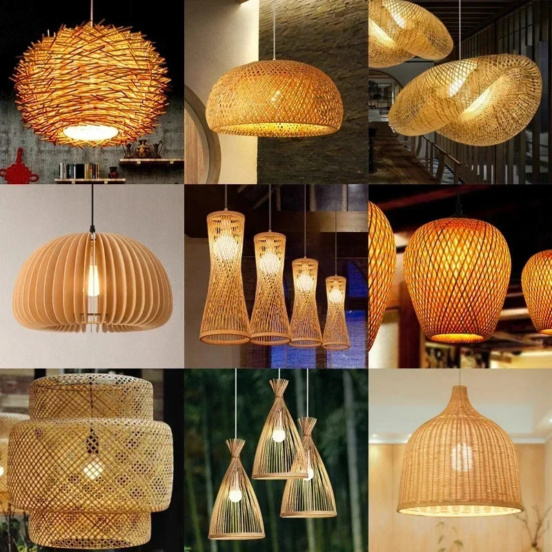 Chic Chinese Bamboo Chandelier: Hand-Woven Rattan Tea Room Lamp with Creative Straw Hat Design