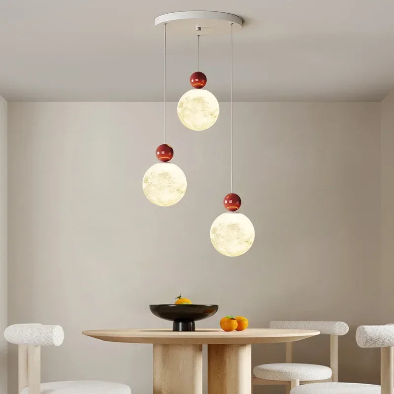 Modern LED Ceiling Pendant Lights - White Lunar Chandelier for Living Room, Dining Room, Bedroom