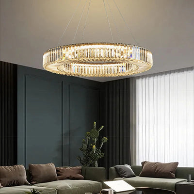 Long Chandeliers for Dining Room - Golden Luxury Crystal Modern Hanging Lamp