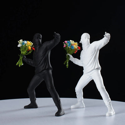 Banksy Sculpture Set – Flower Thrower & Balloon Girl Resin Decor for Home & Office