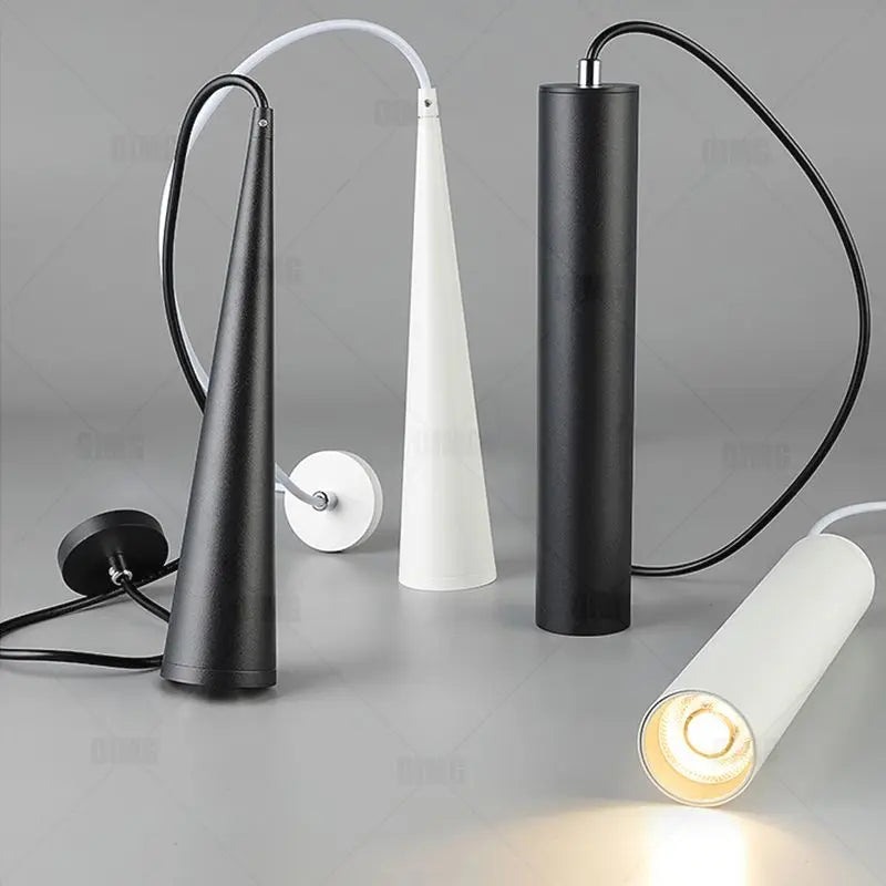 Modern LED Pendant Light Long Tube Lamp - Adjustable Wire Length, Contemporary Design - Black/White