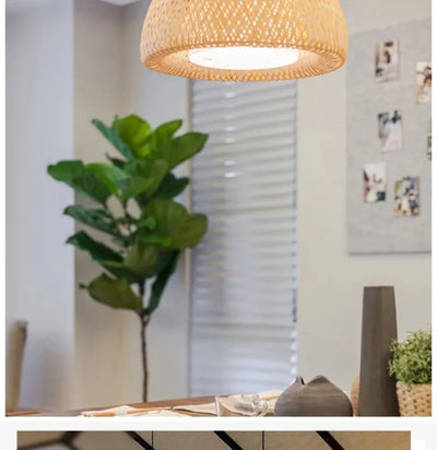 Handcrafted Rattan Bamboo Pendant Light E27 Suspension Light for Dining, Living Room, and Indoor Décor