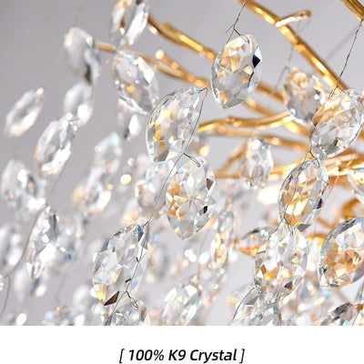 Modern Round Crystal Chandelier - Gold Luxury Ceiling Pendant Light Fixture, Tree Branch Design for Dining