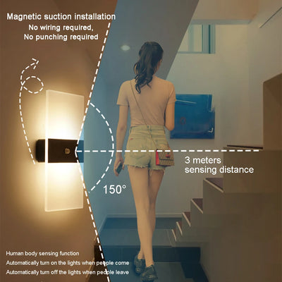 Nordic LED Wall Light with Touch Motion Sensor Switch - USB Rechargeable Night Lamp for Bedroom