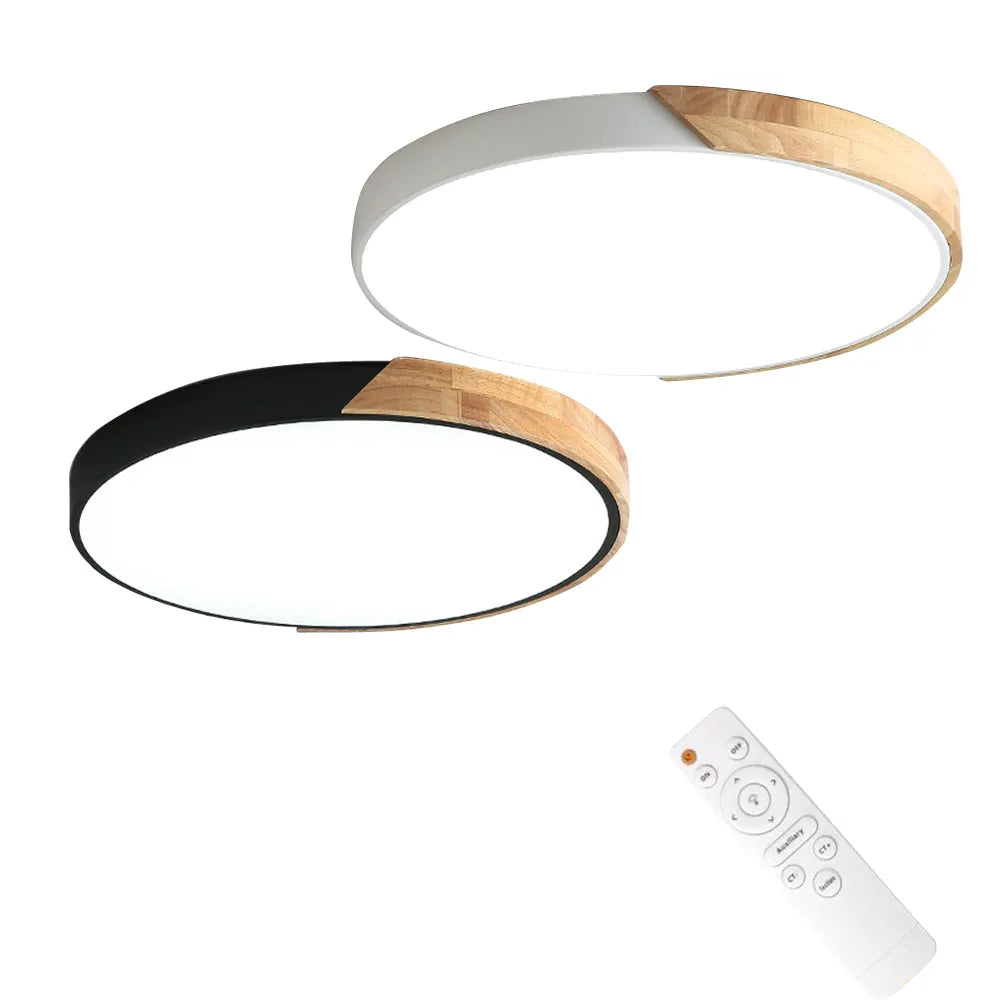 LED Ceiling Light Modern Nordic Round Lamp Wooden Fixture with Remote Control