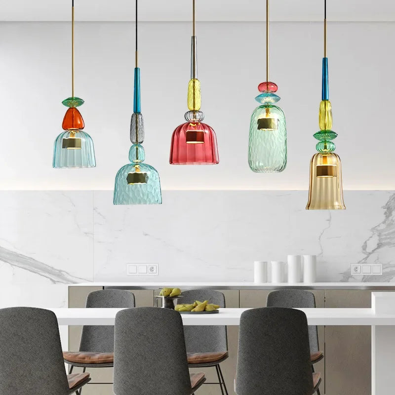 Nordic Macaron Candy Pendant Light - Stained Glass Chandeliers for Kitchen and Dining Area