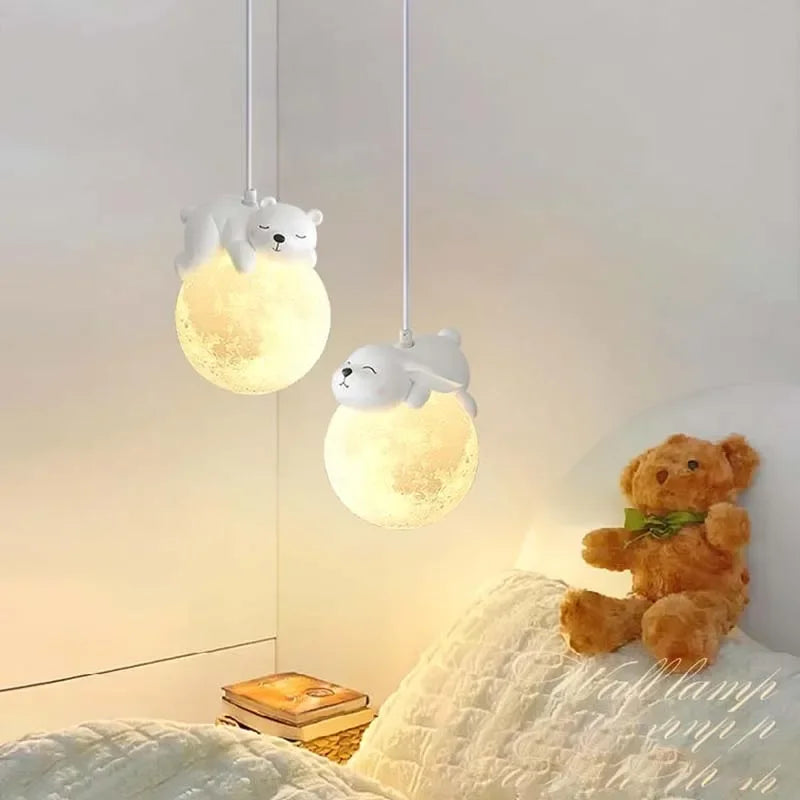 Nordic Little Cute Rabbit LED Pendant Lamp for Dining Rooms, Children's Bedrooms, and Bedside Spaces