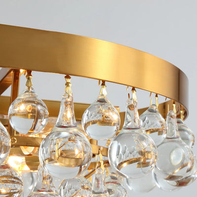 Droplet Crystal Chandelier - Modern Gold Black LED Circular Oval Light