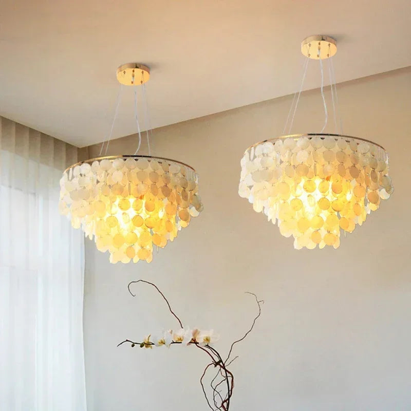 Modern LED Chandelier Lights Shell Pendant Lamps Gold Chrome White Living Dining Room Hotel Hall Creativity Luxury Hanging Lamp