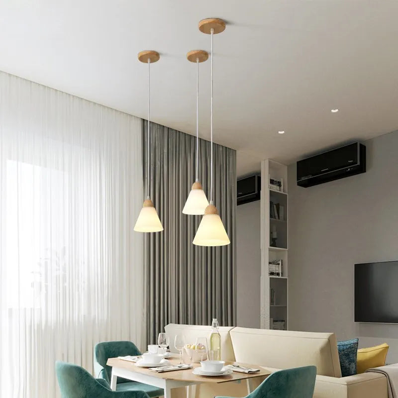 Nordic Dining Room Chandelier - Three-Headed LED Wooden Pendant Light for Modern Dining Tables