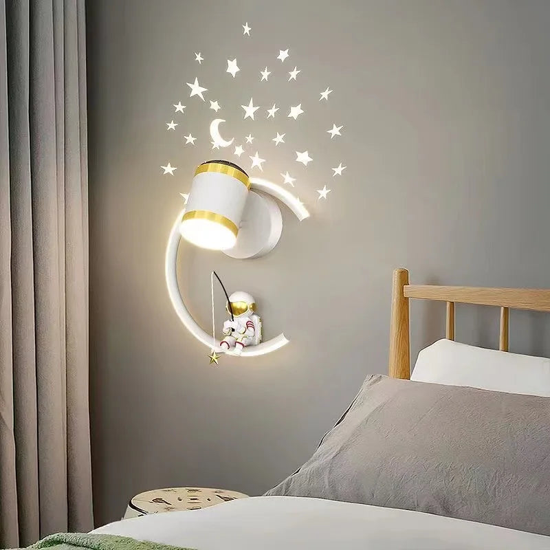 Modern Creative Children's Room Bedside Wall Lamp Astronaut Wall Mount Light for Bedroom, Study