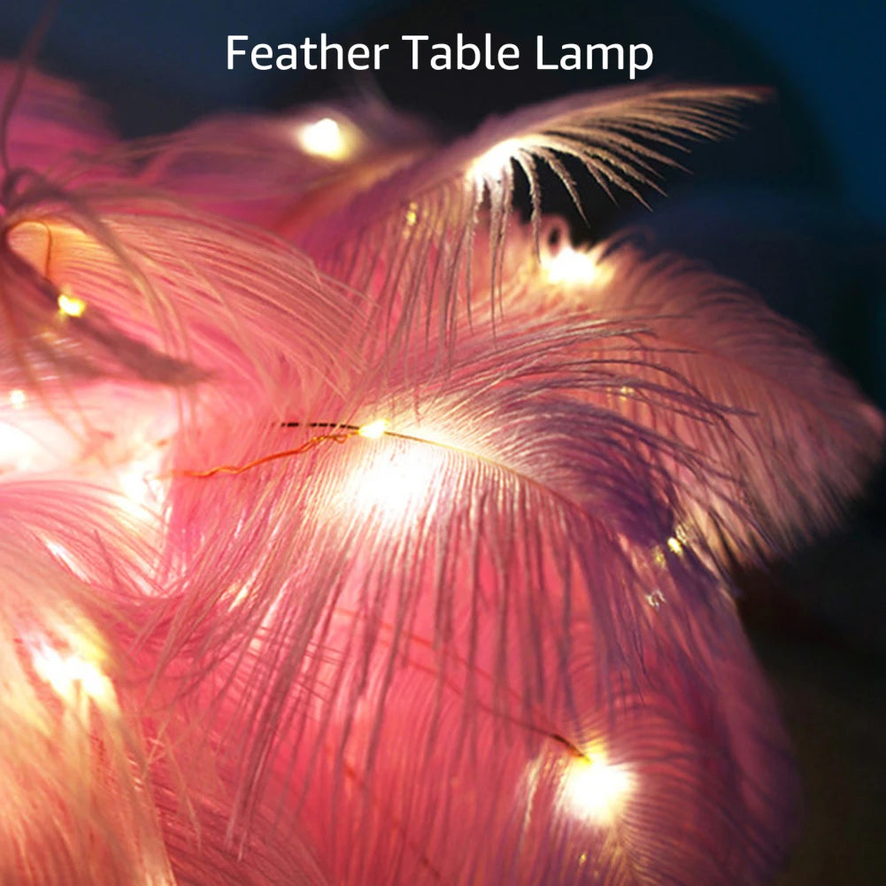 LED Feather Table Lamp Night Light USB Operated Remote Control Bedside Lamps