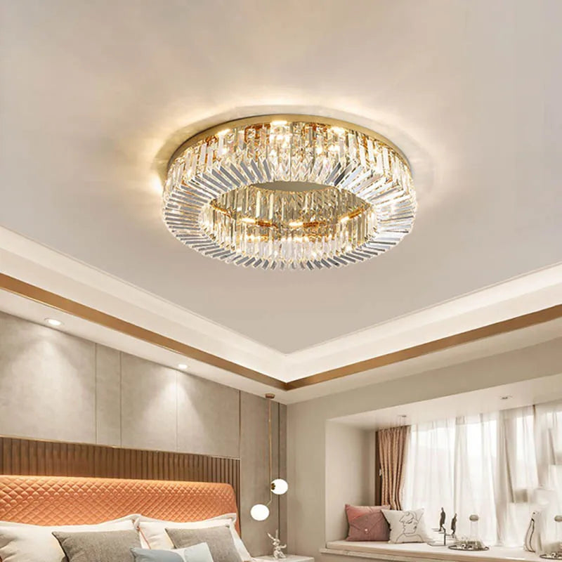 Modern Luxury Crystal Ceiling Lamp - Gold LED Ring Light for Bedroom, Dining, Living Room Chandelier