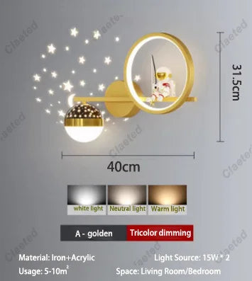 LED Star Astronaut Projection Wall Lamp Creative Lighting Fixture for Children's Rooms