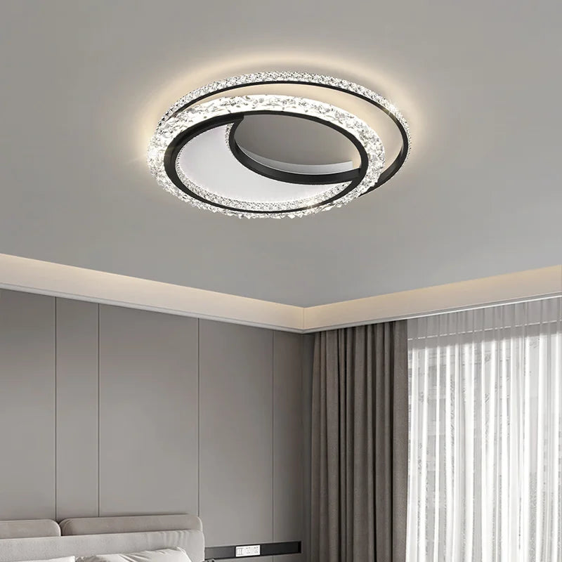 Modern Simple Round LED Ceiling Lights - Golden Acrylic Chandelier for Living Room Bedroom Study