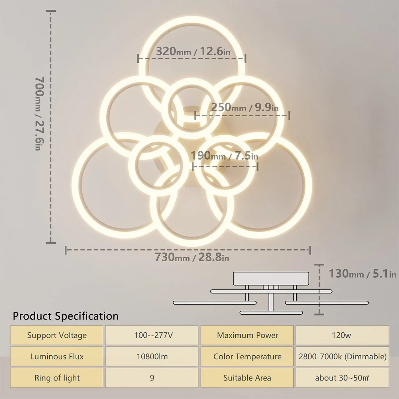 Smart LED Ceiling Light: Remote Dimming, Stylish Ring Design, Ideal for Daily Living Room