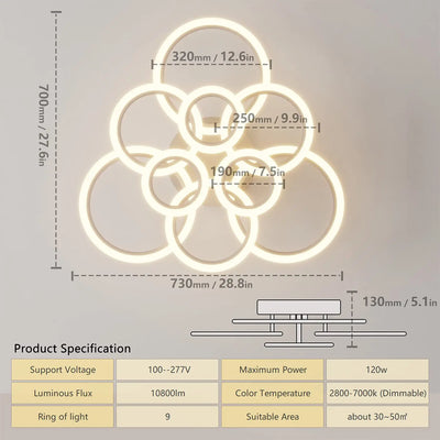 Smart LED Ceiling Light: Remote Dimming, Stylish Ring Design, Ideal for Daily Living Room