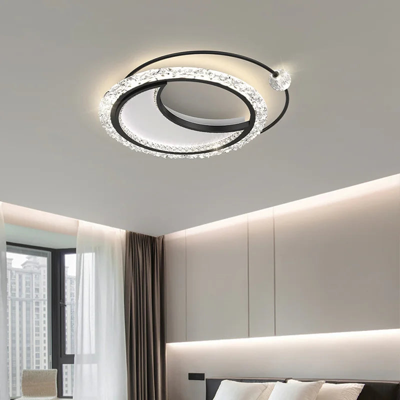 Modern Simple Round LED Ceiling Lights - Golden Acrylic Chandelier for Living Room Bedroom Study