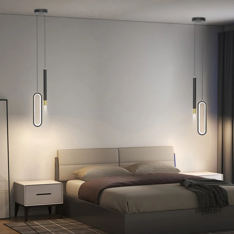 Sleek Modern Black Hanging Pendant Lamps - Contemporary Bedroom Lighting Solution