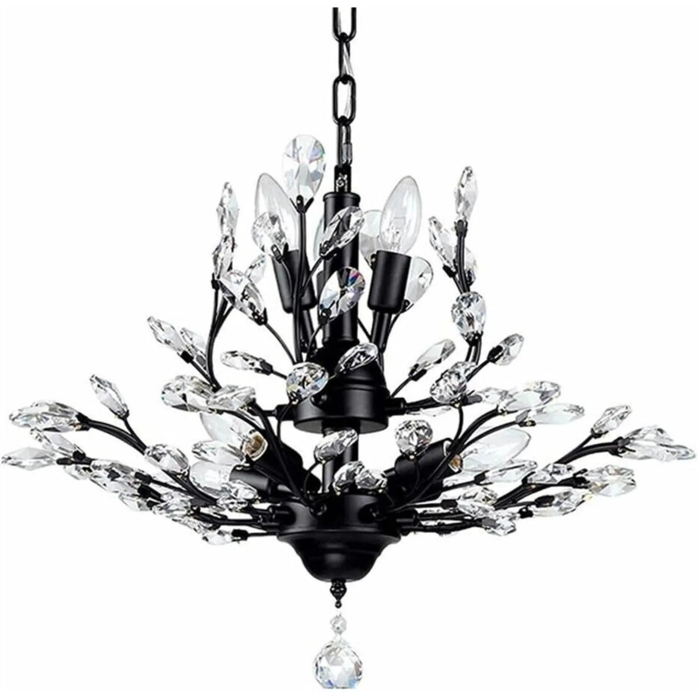 US Old Crystal Chandelier Flower Chandelier Black Pendant Lighting Fixture