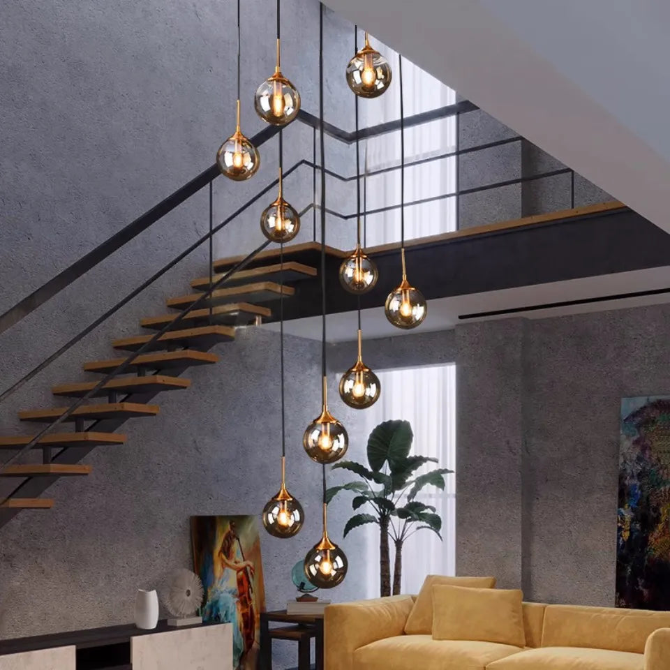 Modern Glass Ball Pendant Lamp: Golden Simple Bedside Living Room Corridor Staircase Bedroom Study Droplight