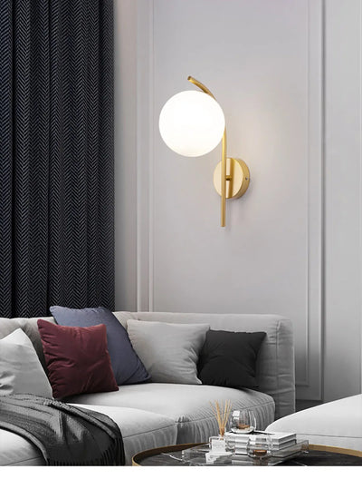 Modern Wall Light with Glass Shade - Semi Flush Mount, Gold Iron Spherical Wall Lamp for Bedroom