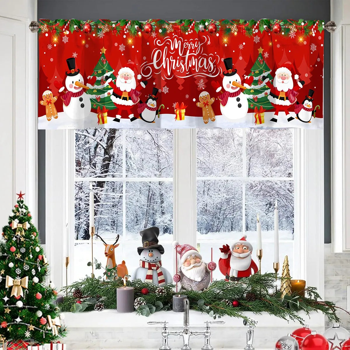 Christmas Short Curtains and Valances for Home Décor 2025–2026 Xmas Kitchen and Bedroom Window Decorations
