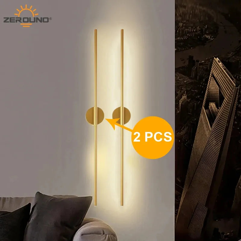 Modern Gold LED Wall Sconce Lights - Stylish Living Room Decor, Set of 2 Wall Lamps for Stairway and Corridor, 60cm/100cm