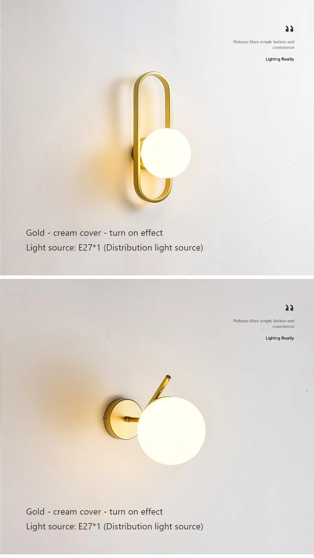 Modern Wall Light with Glass Shade - Semi Flush Mount, Gold Iron Spherical Wall Lamp for Bedroom