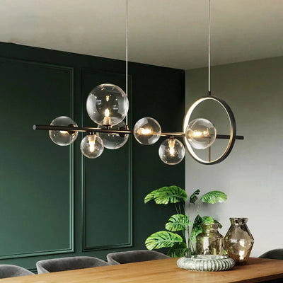 Modern Creative Metal Chandelier Lighting: 7/10 Clear Glass Bubbles, Long Round Design with G9 Light Fixture