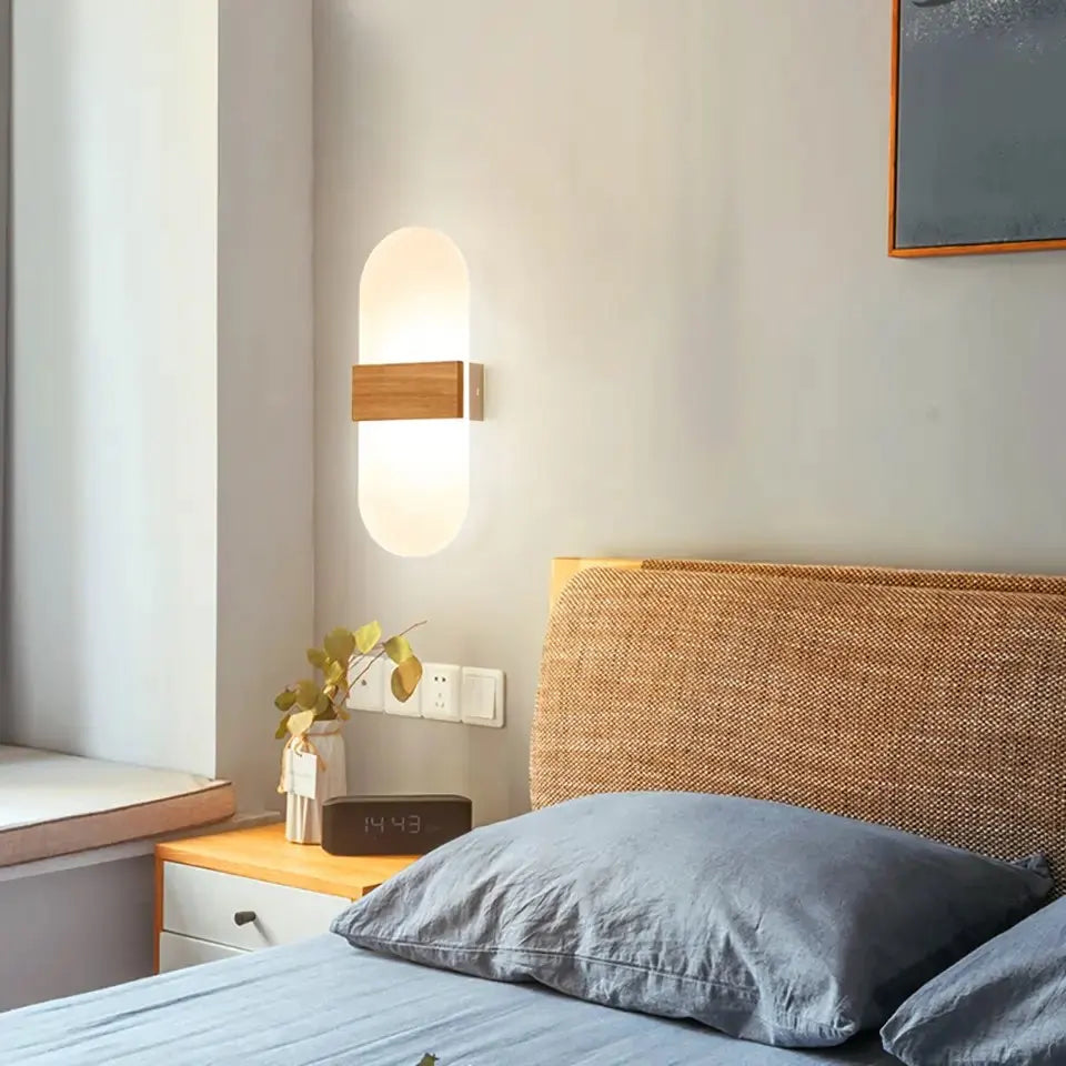 Modern Nordic LED Wooden Wall Lamp - Elegant Acrylic Accent for Bedroom, Living Room, and More