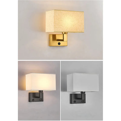 Minimalist Wall Sconces with Rectangle Fabric Shade - USB Wall Lights