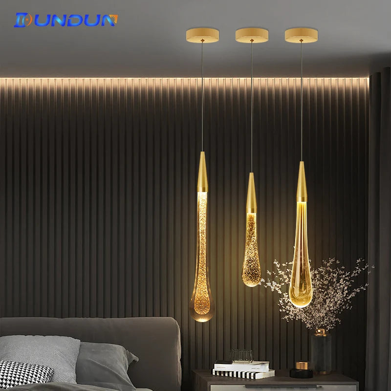 Crystal LED Pendant Lights: Perfect for Bedroom, Dining Room, Bar - Waterdrop Chandelier, Stair Lamp for Interior Decoration