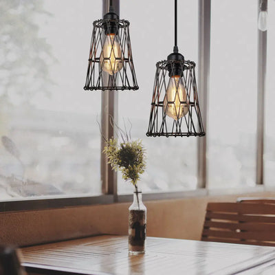 Double Vintage Cage Pendant Light (E27 Base) - Metal Hanging Lamp for Bedroom, Living Room & More