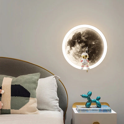 Modern LED Wall Lamp: Moon & Astronaut Nightlight for Kids, Living Bedroom Bedside Lighting Lustre