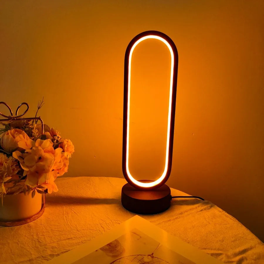 Three-Color Dimming LED Ring Table Lamp - Bedside Night Light for Bedroom and Living Room