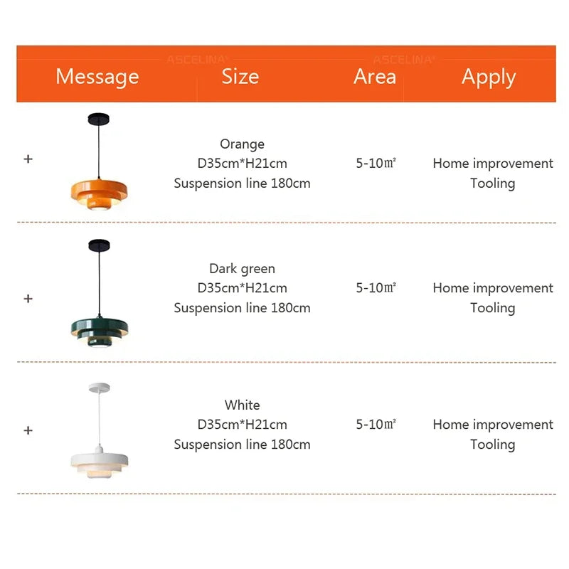 Nordic LED Pendant Light: Macaron-inspired Carbon Steel Aluminum Design in White, Dark Green, and Orange