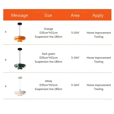 Nordic LED Pendant Light: Macaron-inspired Carbon Steel Aluminum Design in White, Dark Green, and Orange